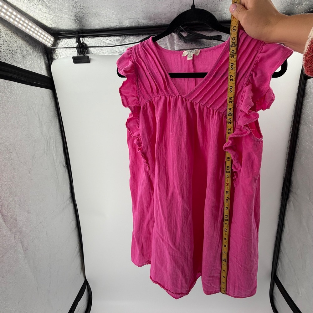 Umgee USA Hot Pink Ruffle Babydoll Mini Dress Pleated V-Neck Medium A0713 - Picture 4 of 6